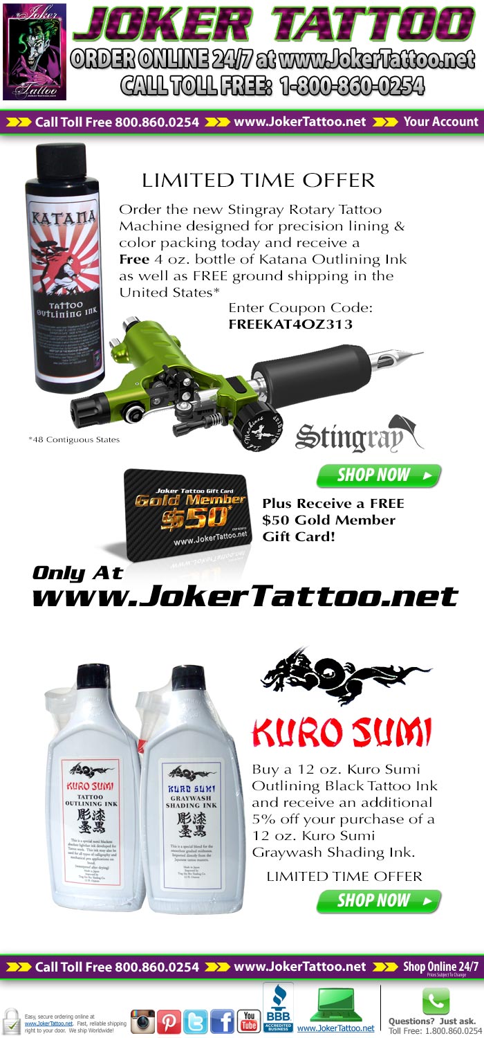 Visit Joker Tattoo Supply for all your professional tattoo supplies.