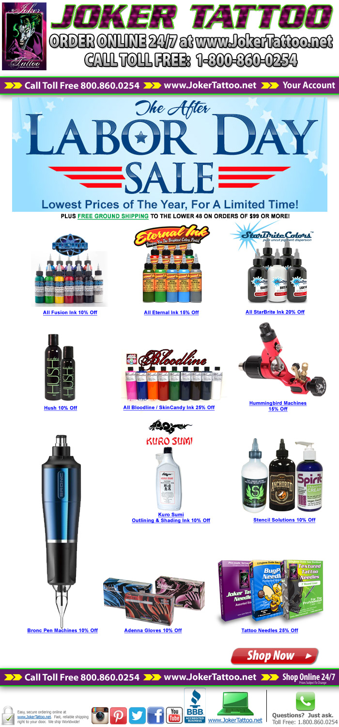 The After Labor Day Sale is Going On NOW at Joker Tattoo Supply