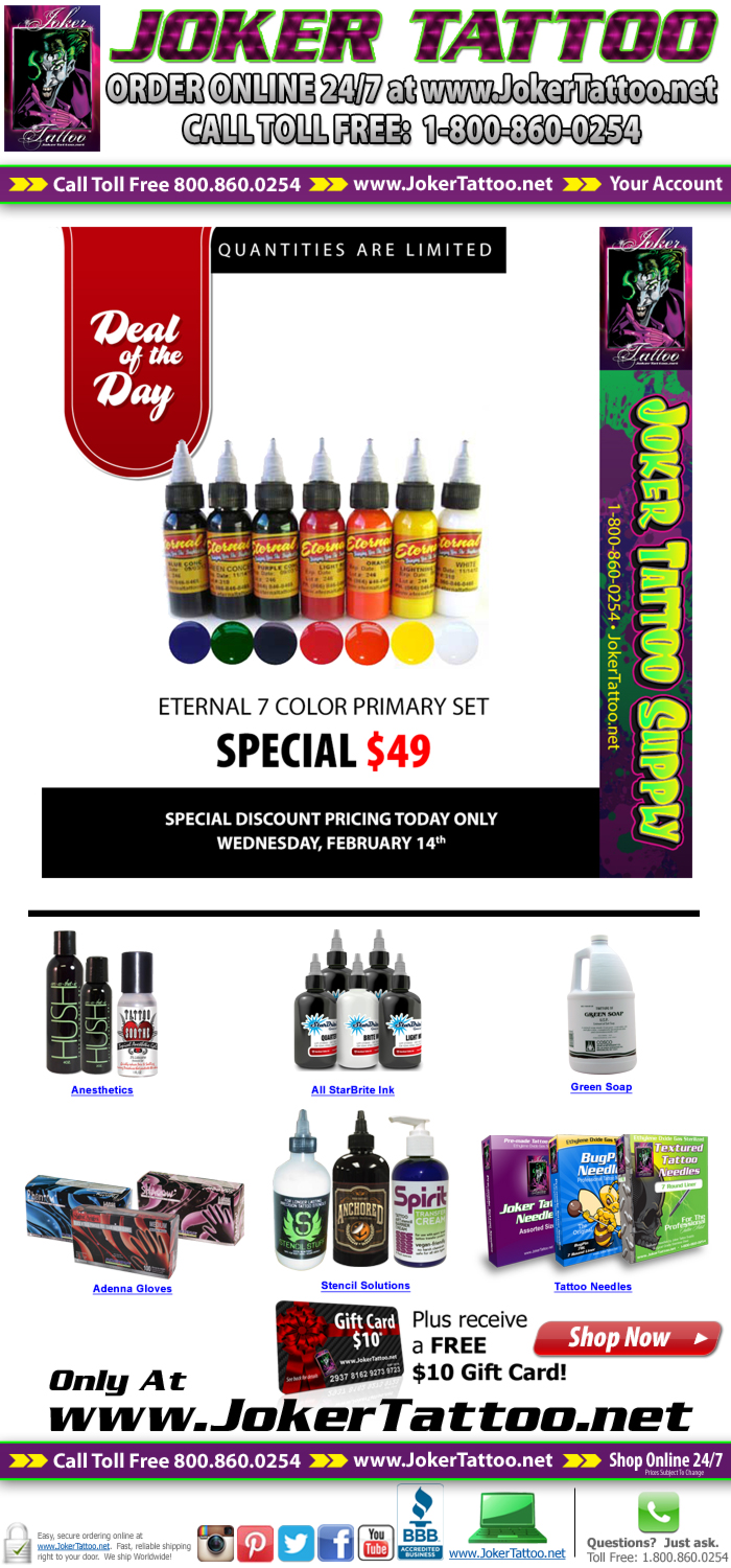 Today's Daily Deal is the 7 Color Primary Set by Eternal Tattoo Ink