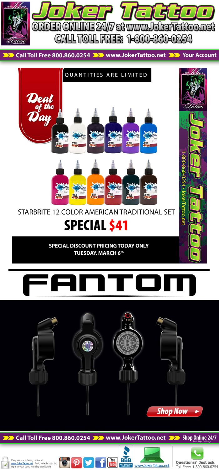 Today's Daily Deal is the 12 Color StarBrite American Traditional Tattoo Ink Set