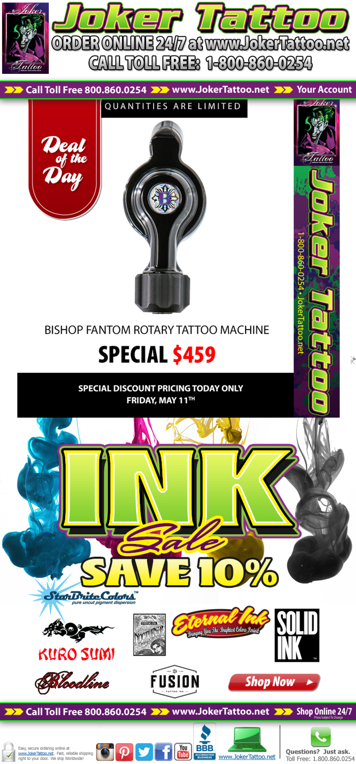 We are having a sale on tattoo ink! Today is the last day to save an additional 10% on inks.