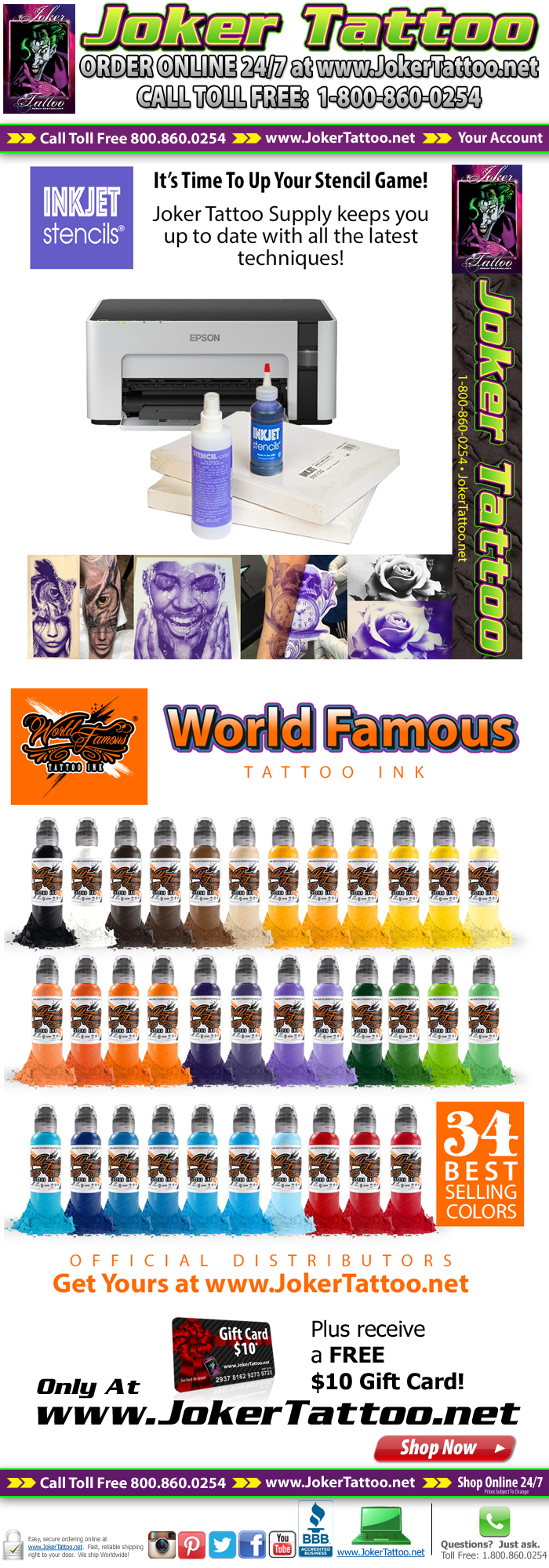 New Products at Joker Tattoo Supply! Plus, receive free ground shipping in the lower 48 US States (some products do not qualify for free shipping) and a FREE $10 Gift Card with your order!