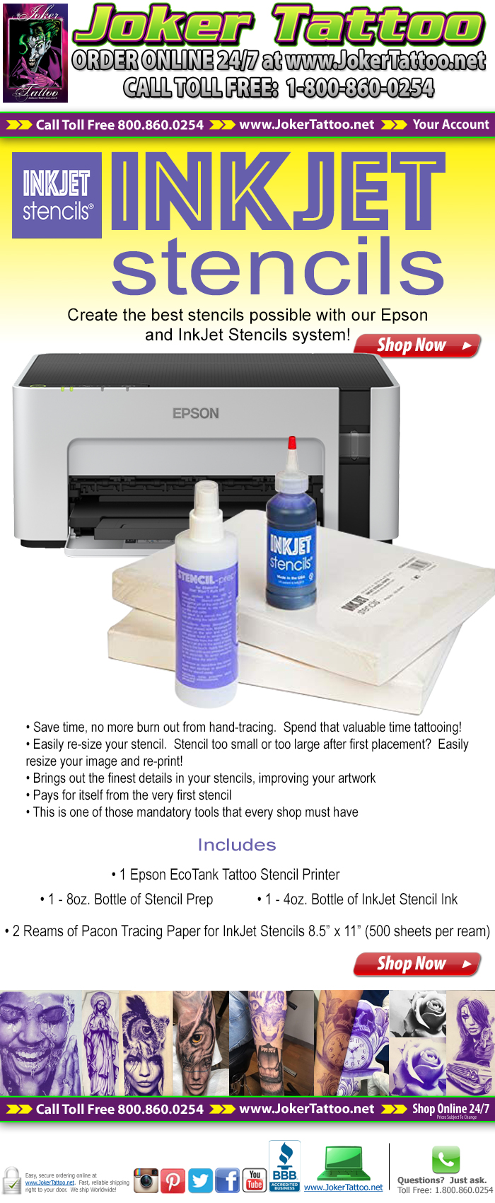 InkJet Stencil Printing Package! Only at Joker Tattoo Supply!