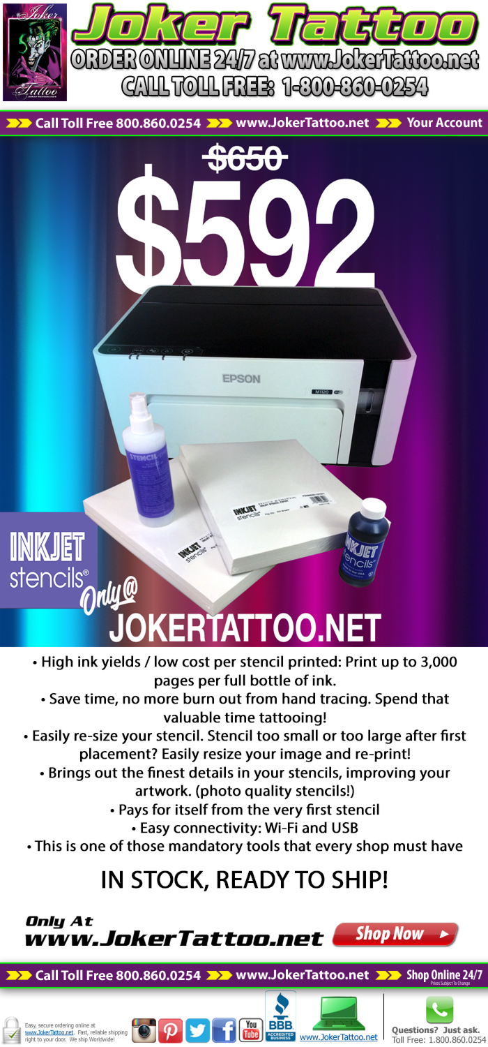 Tattoo Stencil Game Changer!  Start creating the best tattoos possible!  It all starts with the best stencil.  This printer-combo features everything you need to get your shop up to speed, creating the best stencils in the industry. Only at Joker Tattoo Supply!