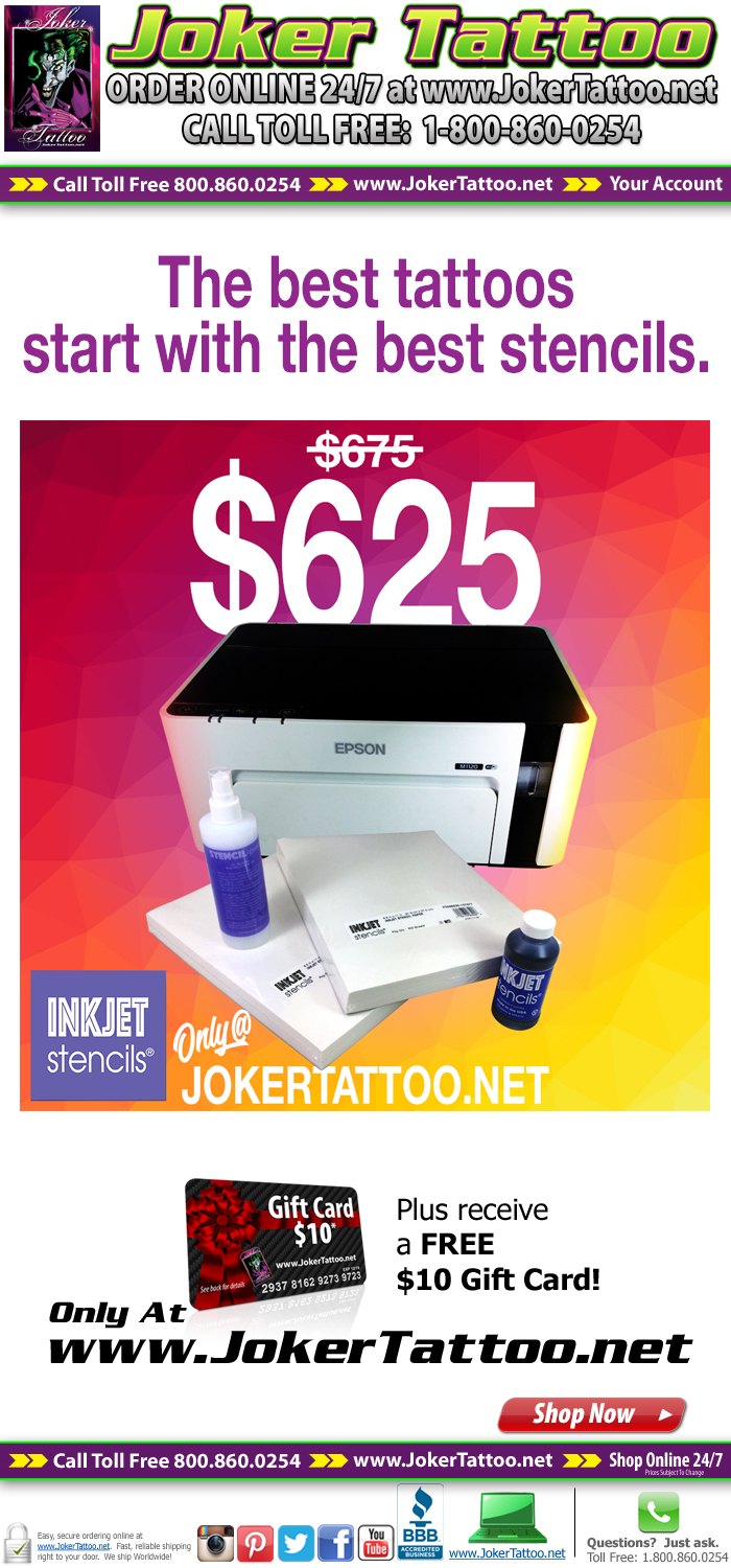 The best tattoos start with the best stencils. We have the InkJet Stencil Ink combo printer packages in-stock. Only at Joker Tattoo Supply